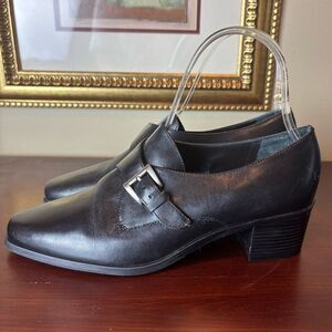 Hunt Club Abigail Black Leather Monk Buckle Heeled Women's Shoes Size 6.5 NEW